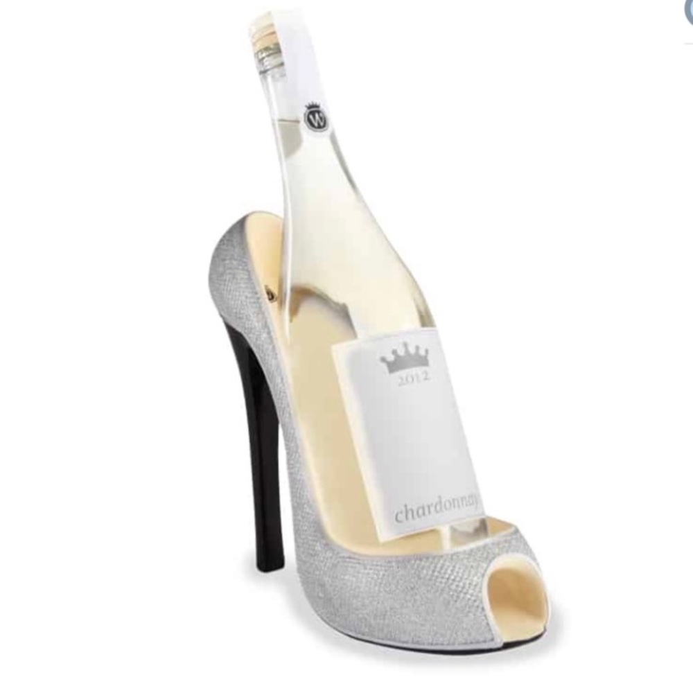 High heel Wine bottle holder. Silver glitter